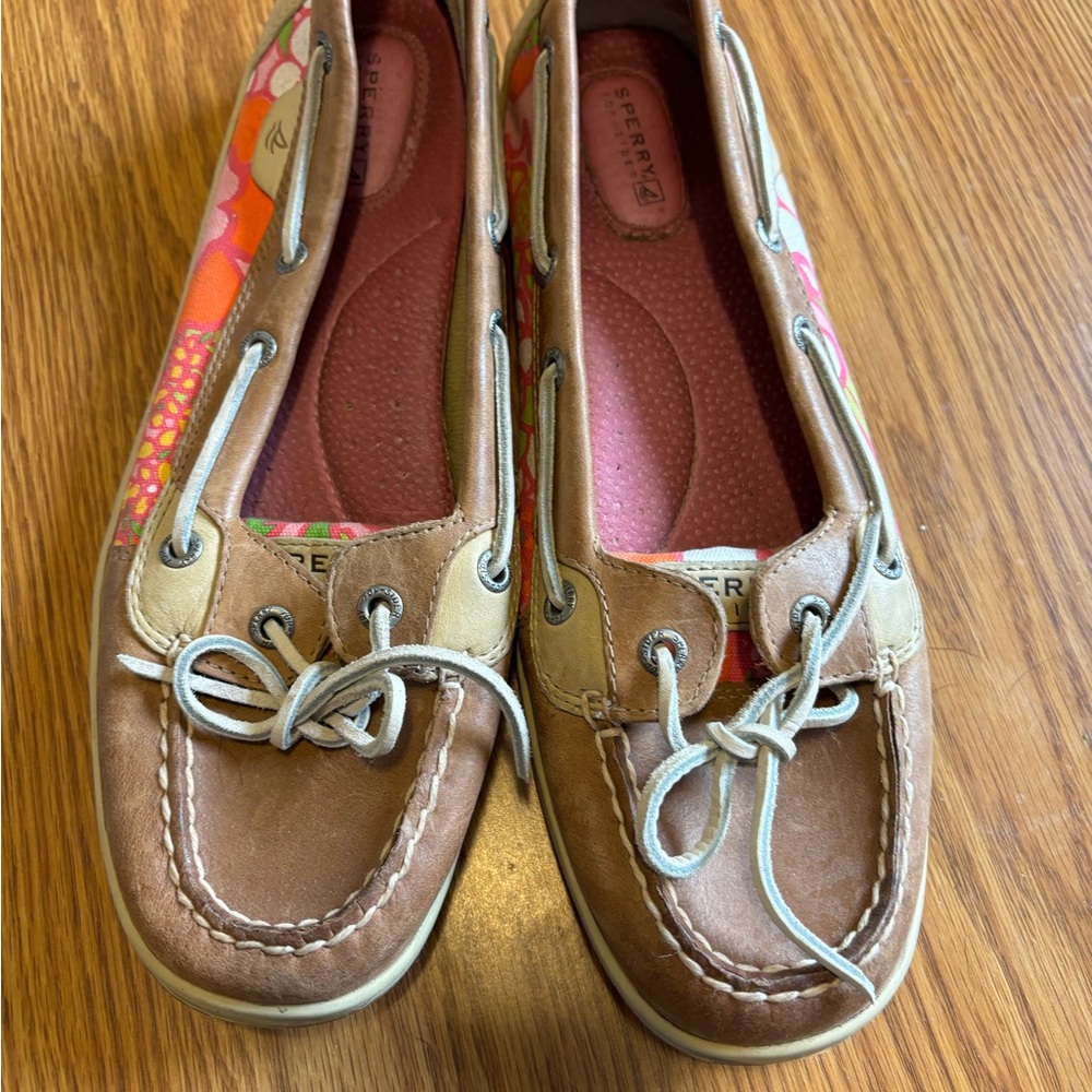 Sperry Brown Boat Shoes with Pink Accents